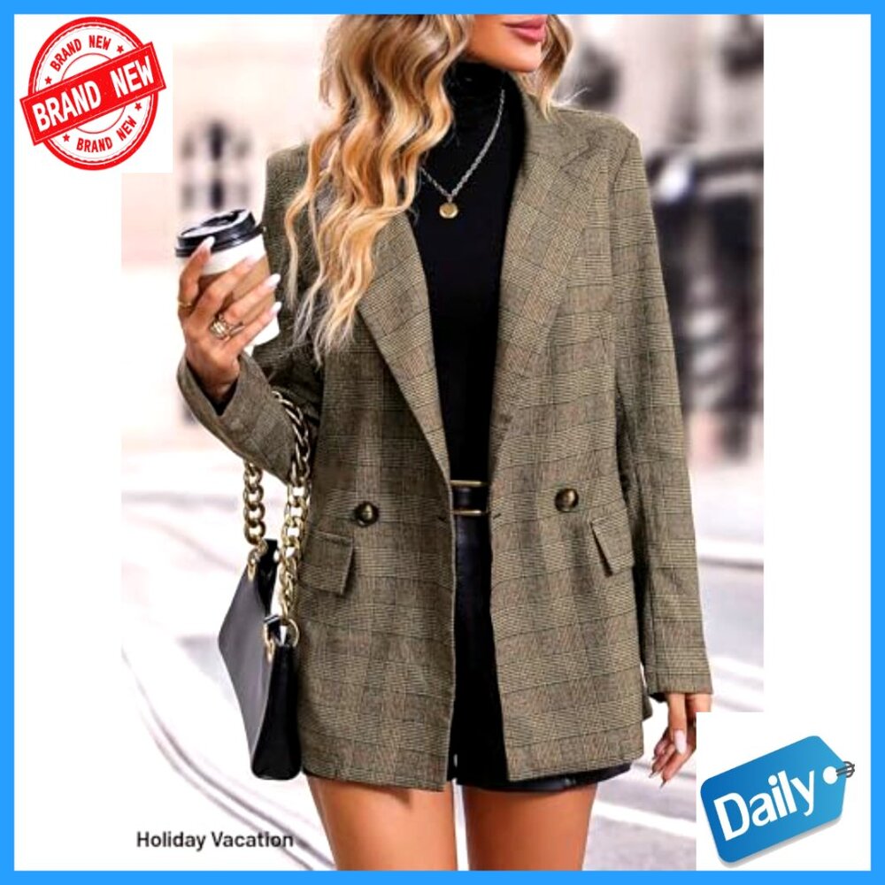 Plaid Houndstooth Blazer Jacket Fully Lined Button Lapel Work Office - Picture 4 of 7